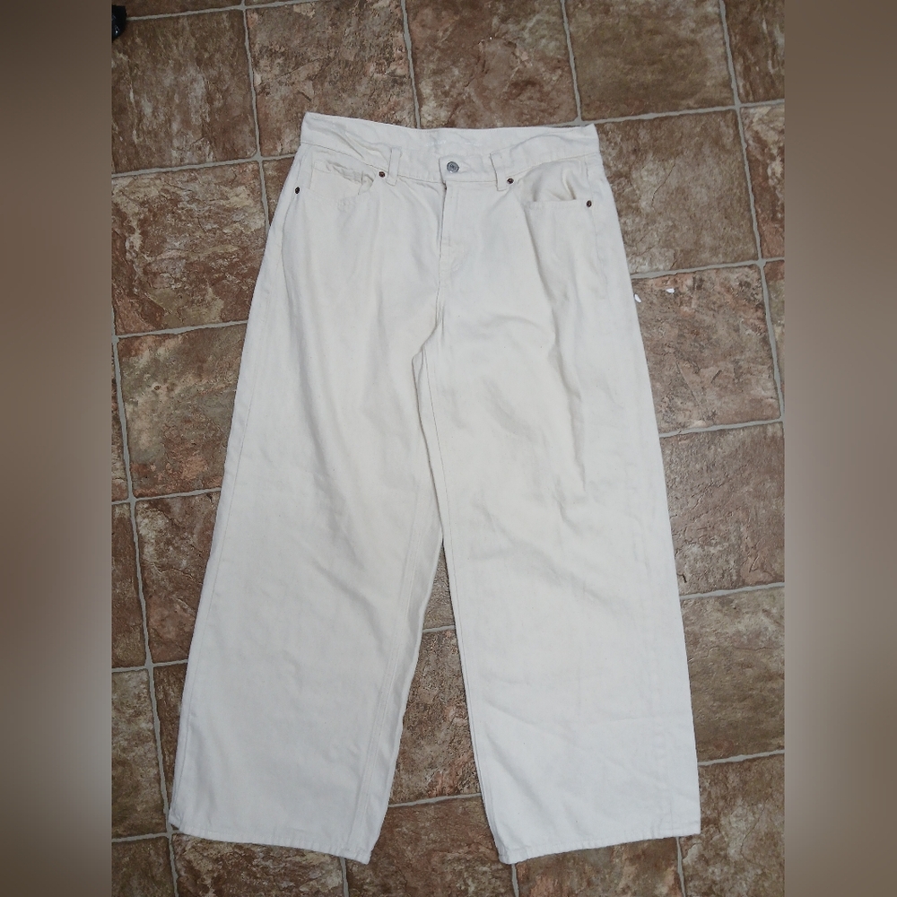 EUC Old Navy Baggy Mid Rise Wide Leg Tan Jeans Size 10